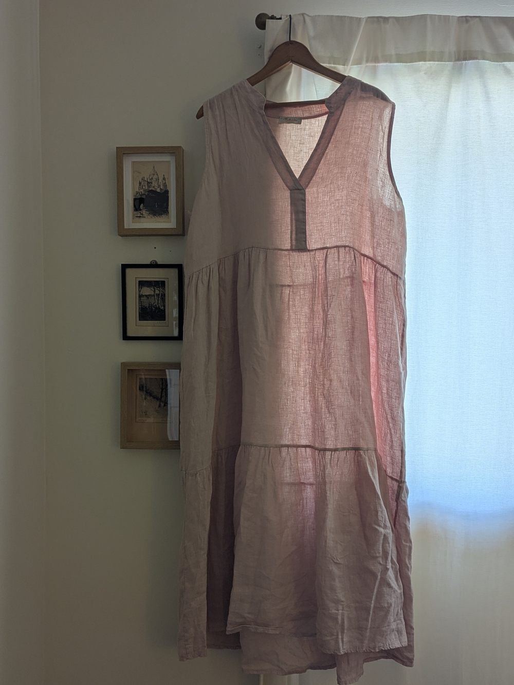 Pale Pink Linen Midi Dress